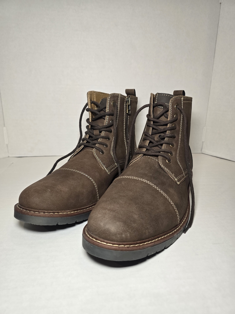 Dockers Brown Lace-Up Men's Leather Ankle Boots with Side Zip
